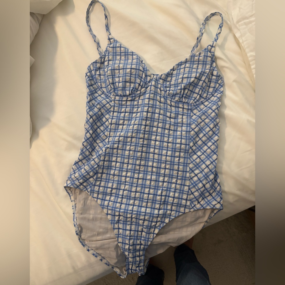 Tory Burch Blue and White Striped Swimwear